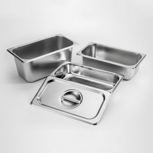 Khay inox đựng đồ buffet hình chữ nhật lòng sâu KICNMK17