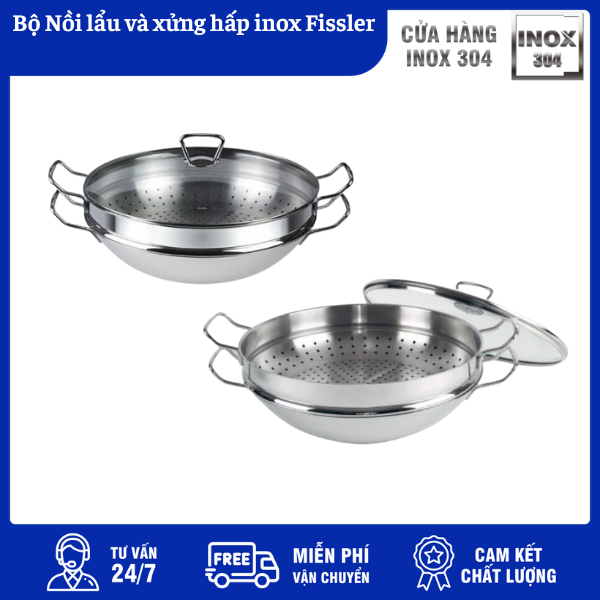 Bộ Nồi lẩu và xửng hấp inox Fissler 4 Bộ Nồi lẩu và xửng hấp inox Fissler