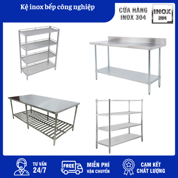 Kệ inox bếp công nghiệp 4 Kệ inox bếp công nghiệp